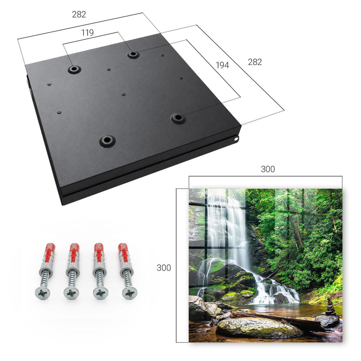 SCHLÜSSELBOX Schwarz 30x30 cm- Türöffnung nach rechts - Natürliche Oase - Grün, Metall (30/30/5cm) - TULUP