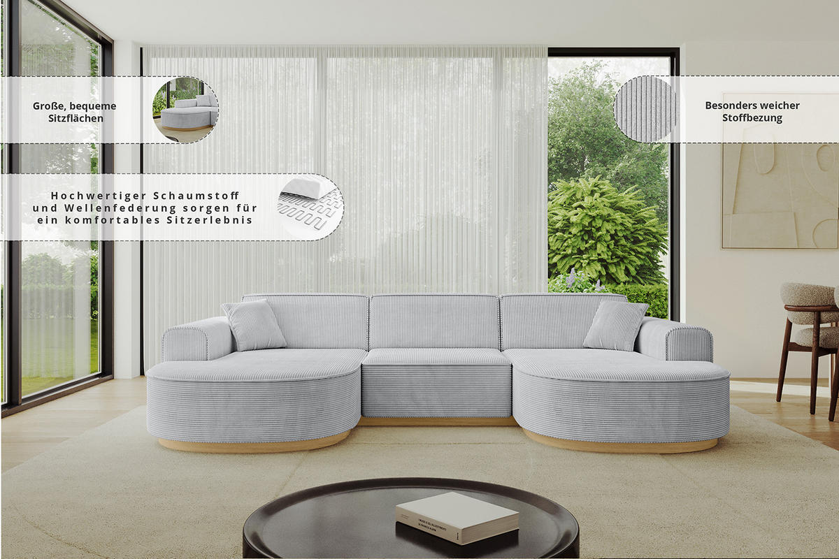 WOHNLANDSCHAFT MARI-U1-v2 - 303x171x83 cm Grün Bouclé - Grün, Holzwerkstoff/Textil (303/83/171cm) - ALTDECOR