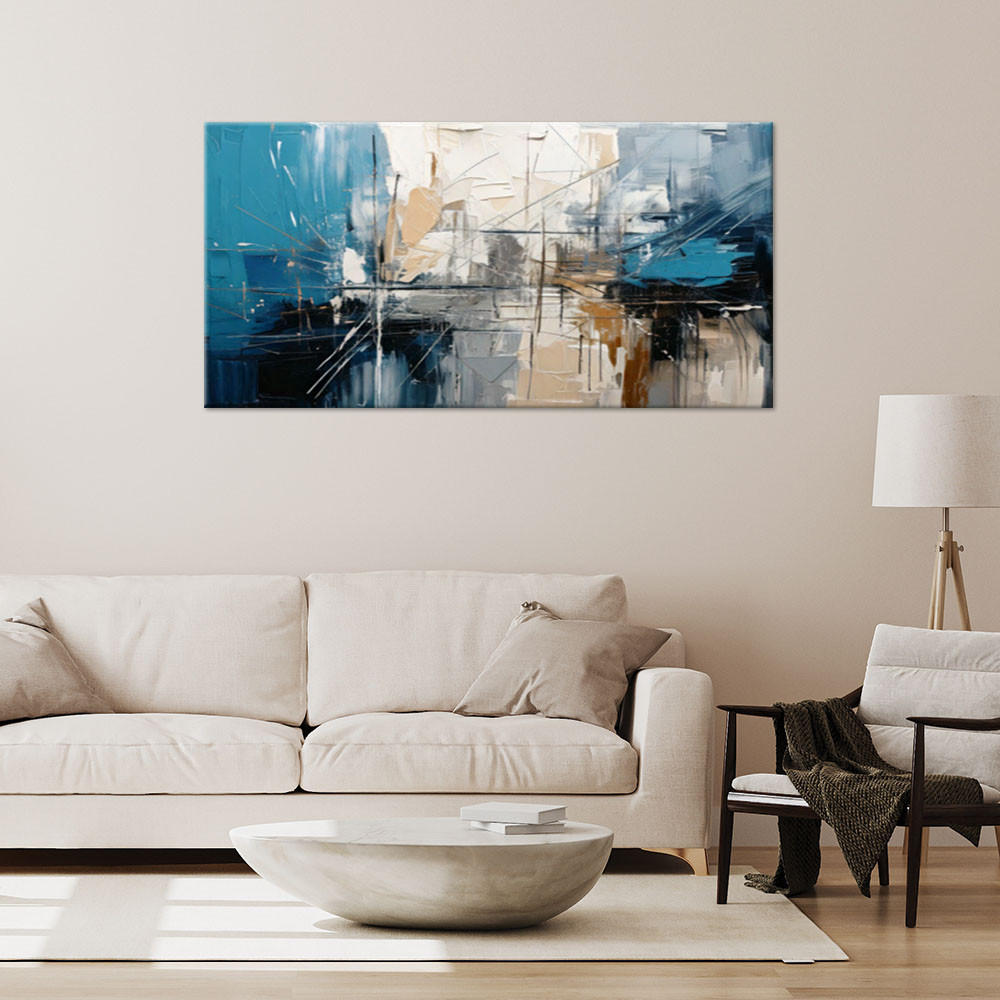 LEINWANDBILD Geometrische Abstraktion Blau 120x60cm - Blau, Textil (120/60cm) - Feeby