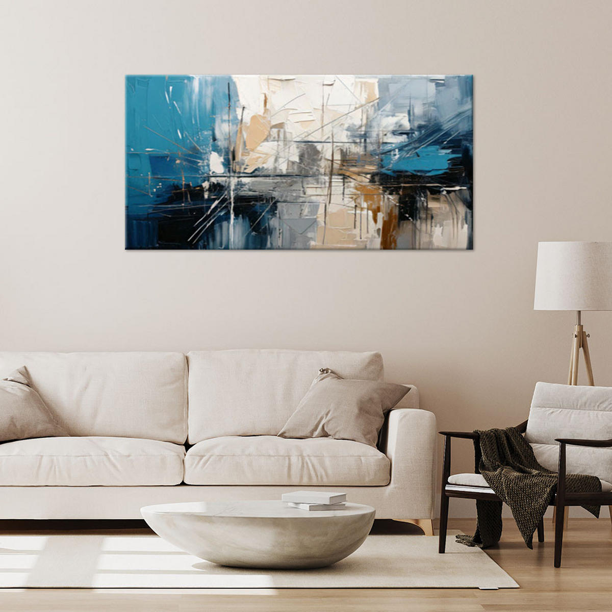 LEINWANDBILD Geometrische Abstraktion Blau 120x60cm - Blau, Textil (120/60cm) - Feeby