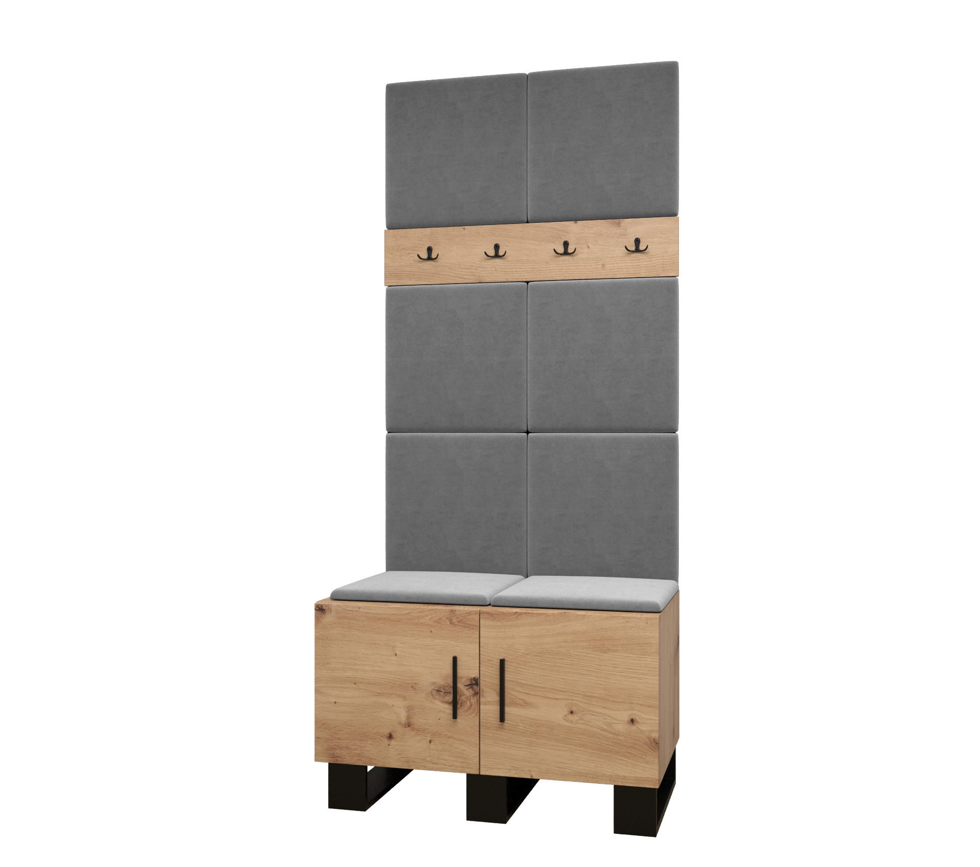 GARDEROBEN-SET 196/84/45,6 - Schwarz/Eiche Artisan, Holz/Kunststoff (84/196/45.6cm) - Abiks Möbel