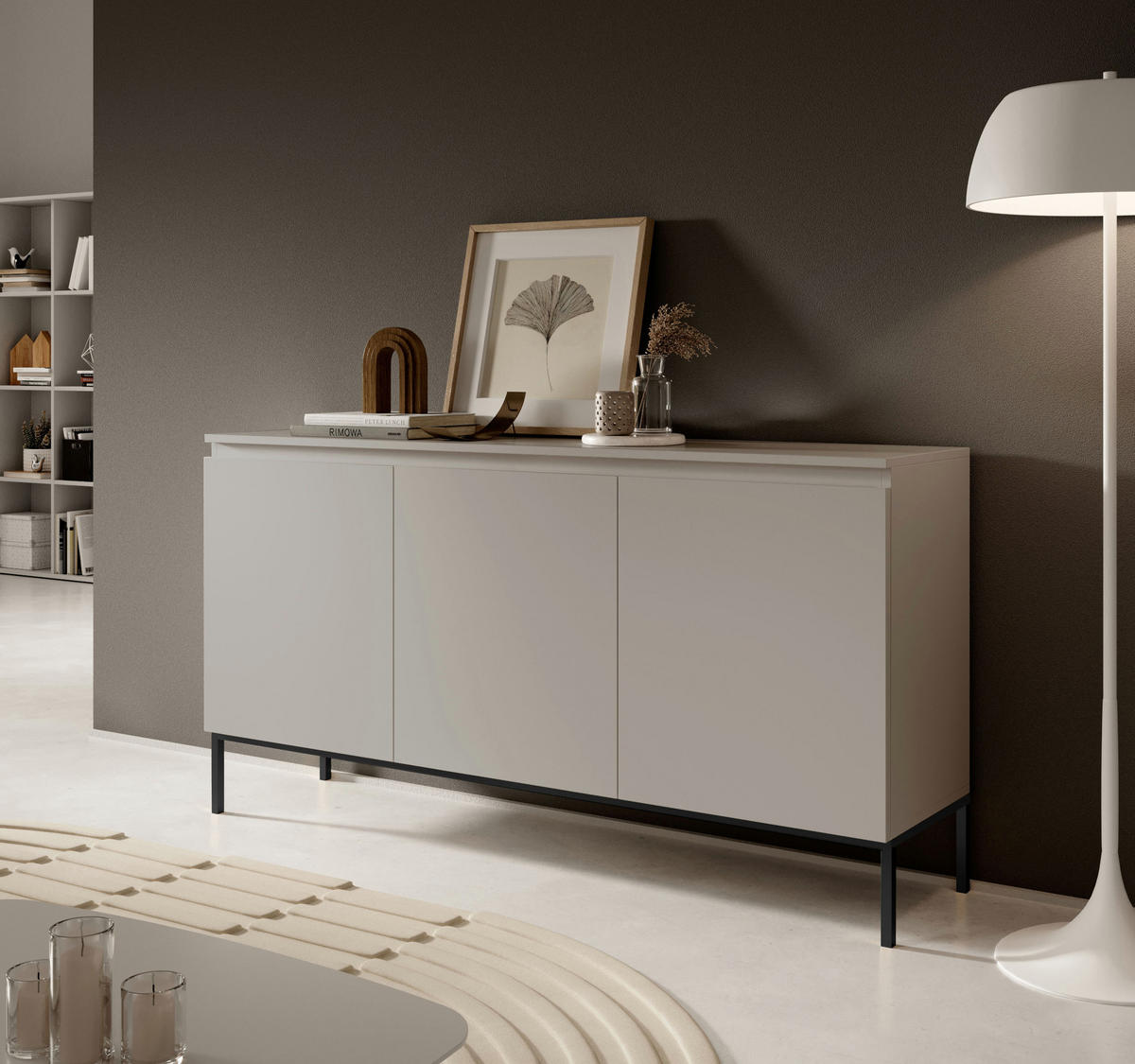 SIDEBOARD Bemmi Beige mit schwarzen Beinen 3-türig 150 cm - Beige/Schwarz, Holzwerkstoff/Metall (150/71.5/35cm) - Selsey