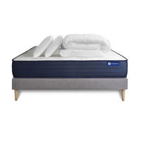 BETT Actiflex life Taschenfederkern und Memory-Schaum 140 x 200 cm h4 - Kit Bettgestell Grau - Mit Kissen und Bettdecke - Beige/Grau, Karton/Holz (140/200cm) - ACTISOM