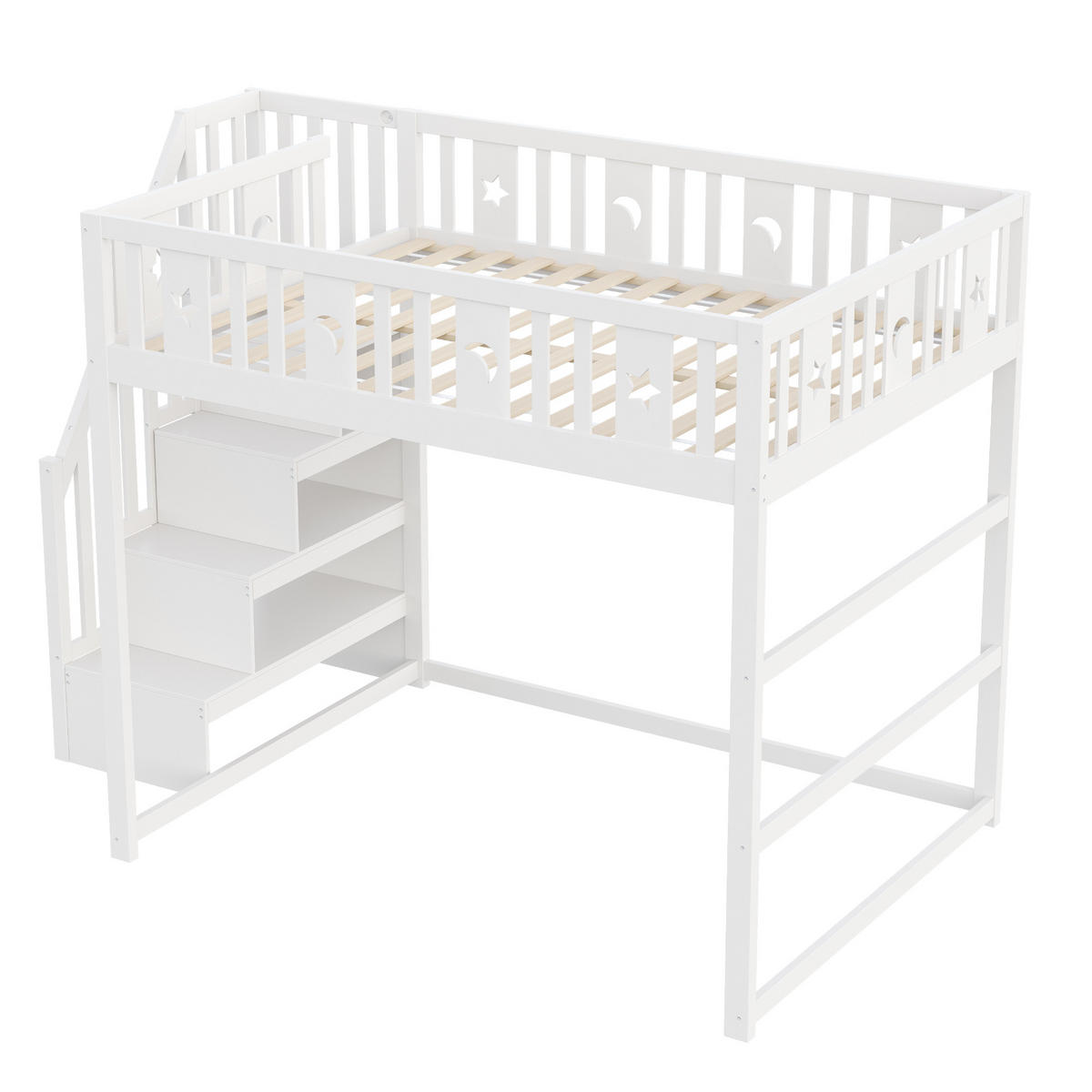 HOCHBETT 140/200 cm Weiß aus Massivholz mit Sicherheitsgeländer und Treppe - Weiß, Holz (140/200cm) - OKWISH