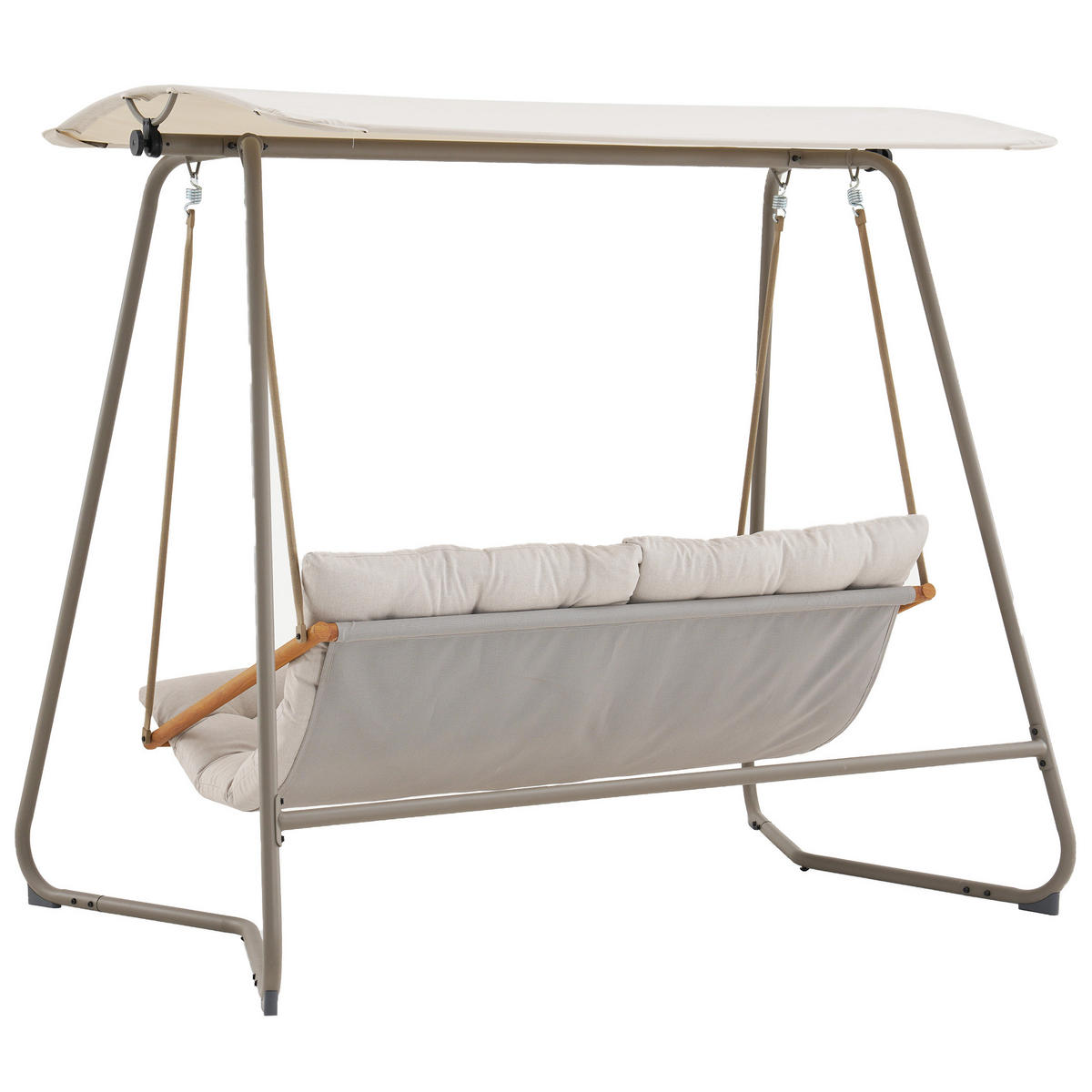 HOLLYWOODSCHAUKEL Garda 2-Sitzer mit Sonnendach und dickem Polster, Beige, Metallrahmen - Beige, Metall (214/202/154cm) - Beautysofa