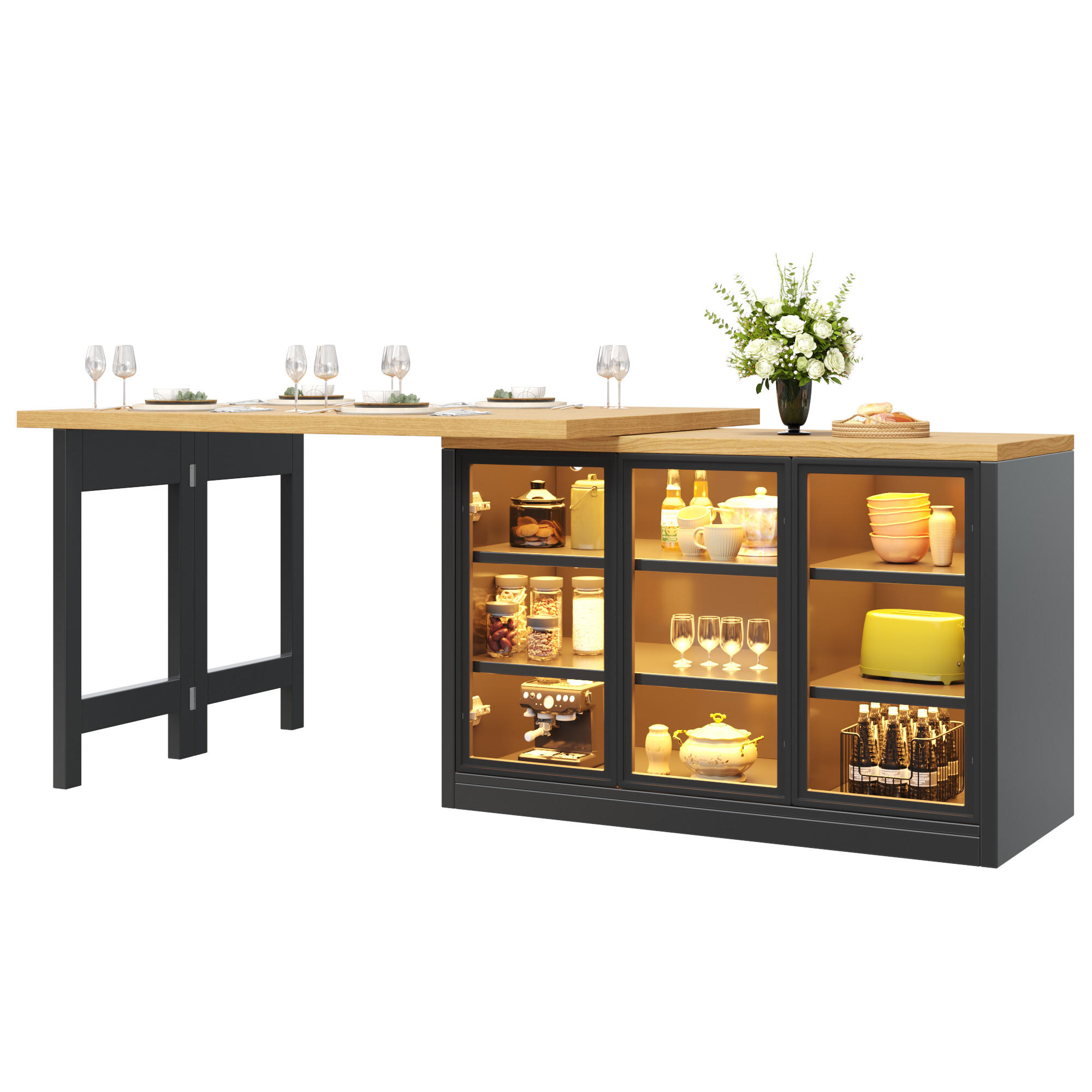 KÜCHENINSEL 360° Drehbar LED Stauraum Schwarz - Schwarz, Glas (120/72/40cm) - FLIEKS