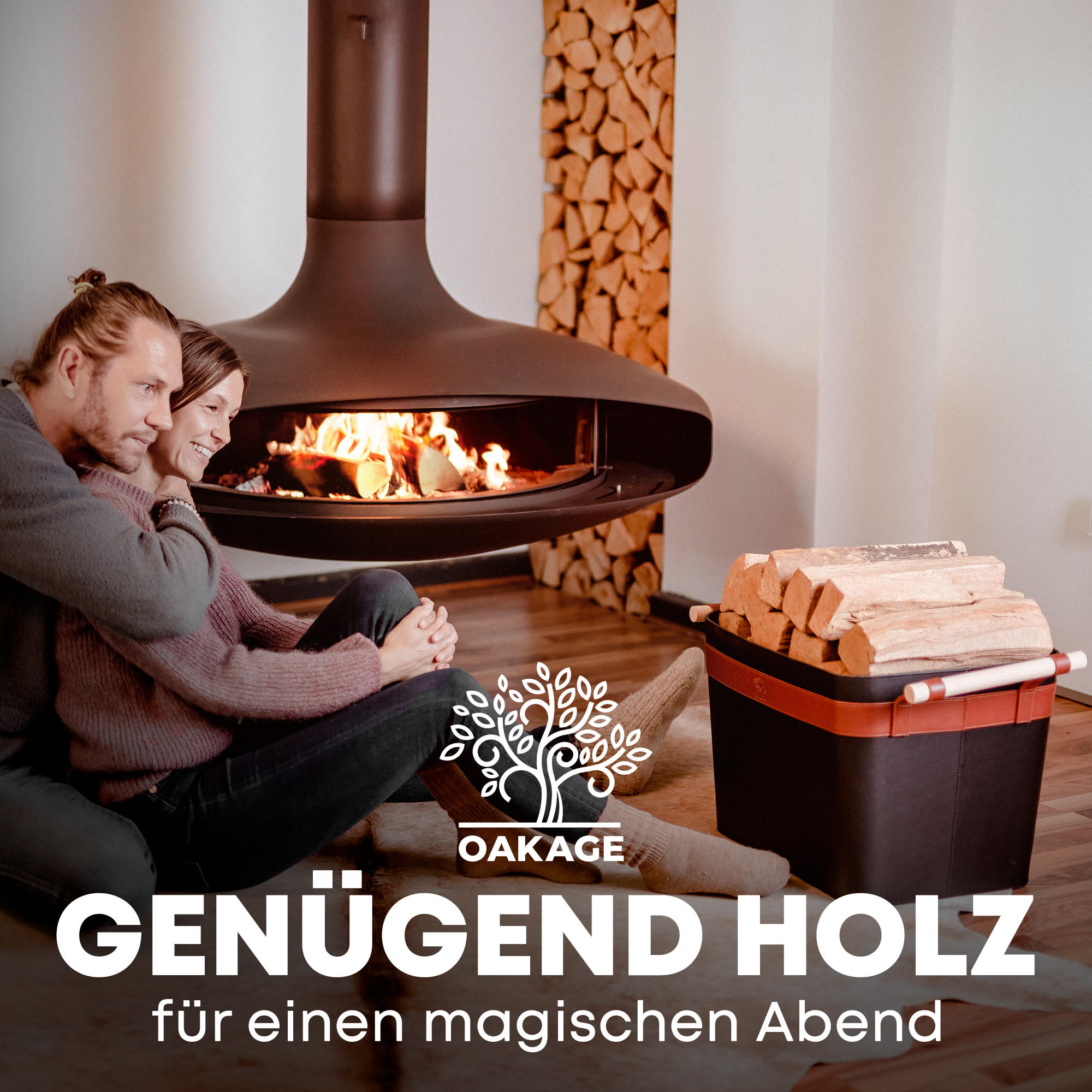 KAMINHOLZKORB LuxeLeather veganes Leder mit ausreißsicheren Holzgriffen 50/40/35 cm - Schwarz, Kunststoff (40/35/50cm) - OAKAGE