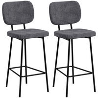 BARHOCKER 2er-Set DE-14726 mit Rückenlehne & Fußstütze Leinenbezug - Grau, Metall (46/90/41cm) - ComfortXL