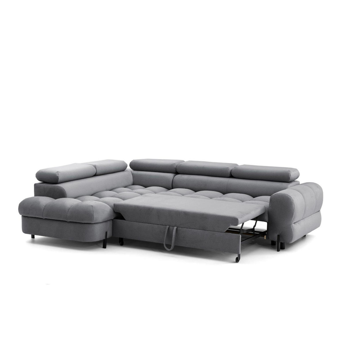 ECKSOFA BOWL L Links mit Schlaffunktion 125x195 Velours Dunkelgrau - Dunkelgrau/Schwarz, Holz/Textil (260/195cm) - Muffo