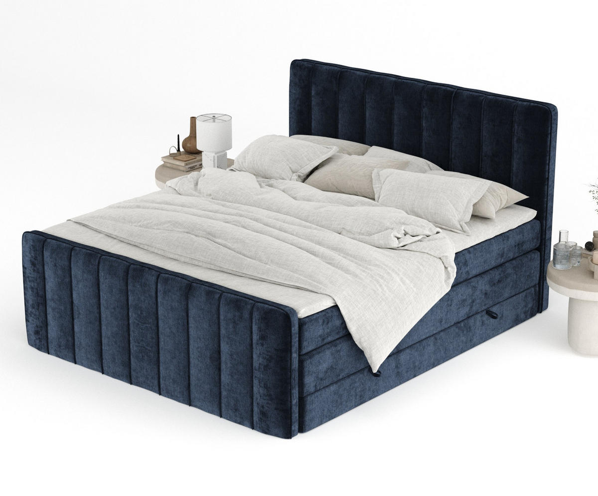 BOXSPRINGBETT Novara Marineblau 160/200 cm - Schwarz/Dunkelblau, Holz/Holzwerkstoff (160/200cm) - Maison de Reve