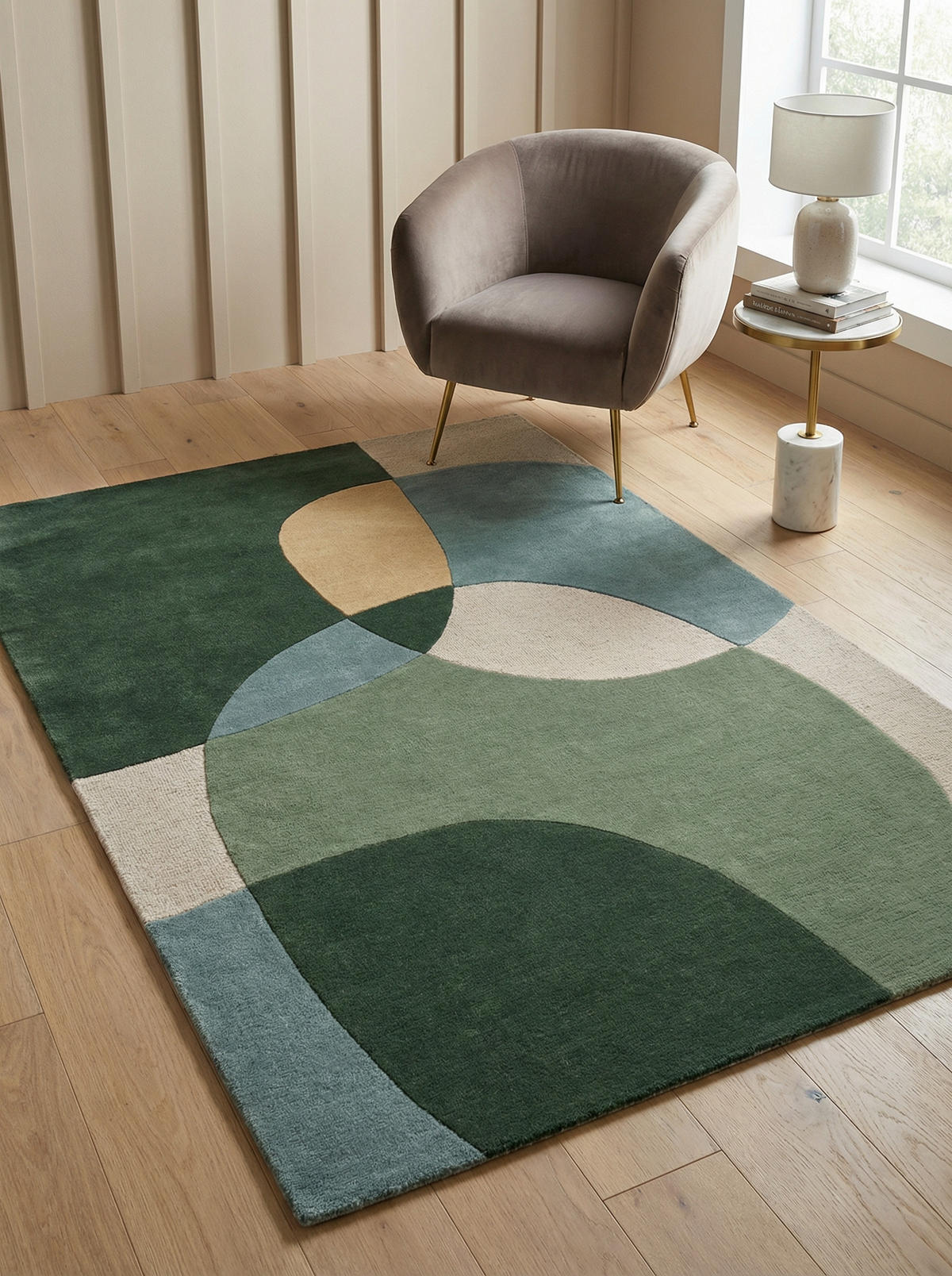 WOLLTEPPICH Abstrakt-Design mit farbakzente AIRE - Grün, Textil (200/290cm) - KADIMA DESIGN