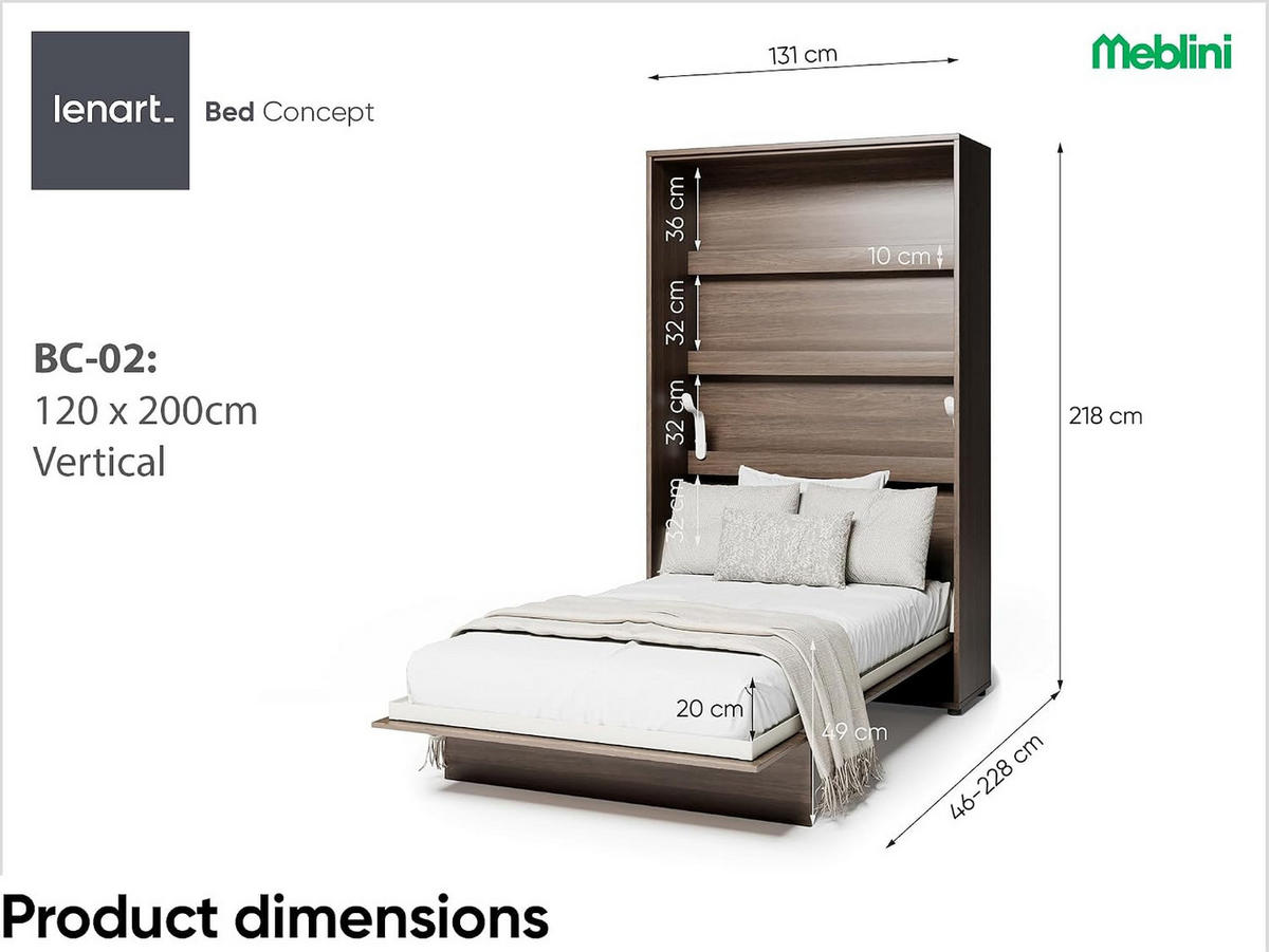 SCHRANKBETT BED CONCEPT BC-02 - Alteiche, Holzwerkstoff (120/200cm) - Meblini