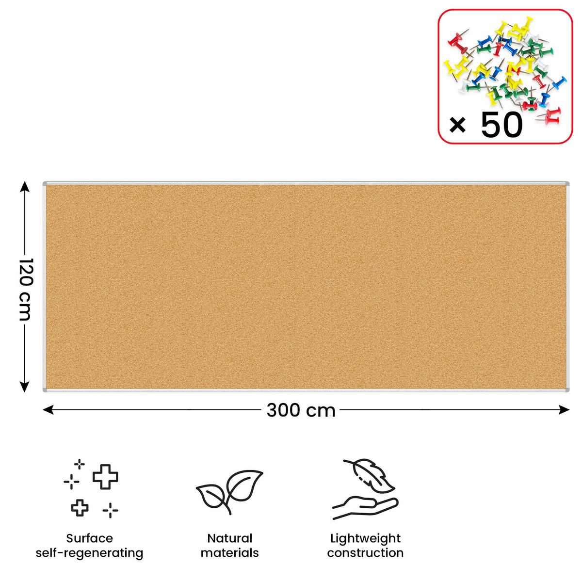 PINNWAND mit Alurahmen 300x120cm - Braun, Metall (300/120/1.6cm) - ALLboards