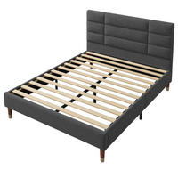 POLSTERBETT 140/200 cm DE-03872, mit Leinenbezug, Kopfteil und Stauraum, in Grau - Grau, Holz (140/200cm) - ComfortXL