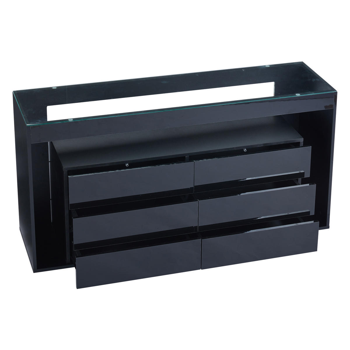 SIDEBOARD mit 6 Schubladen und LED-Beleuchtung - Schwarz, Holzwerkstoff (140/70/40cm) - Urban Meuble