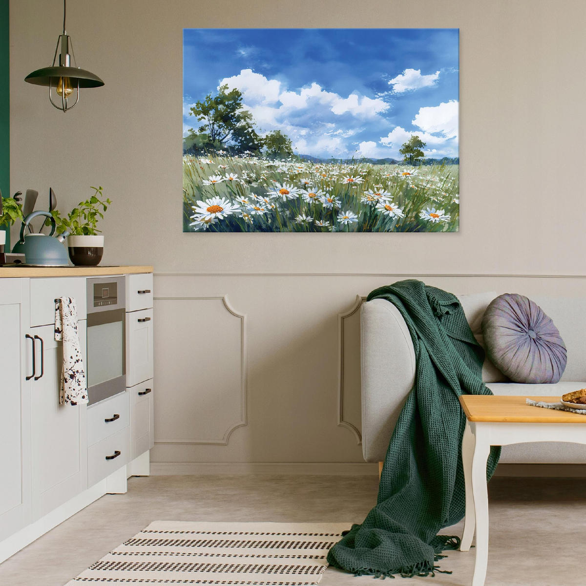 LEINWANDBILD Blumen Wiese Blau 100x70 cm - Multicolor, Holzwerkstoff (100/70cm) - Wallarena