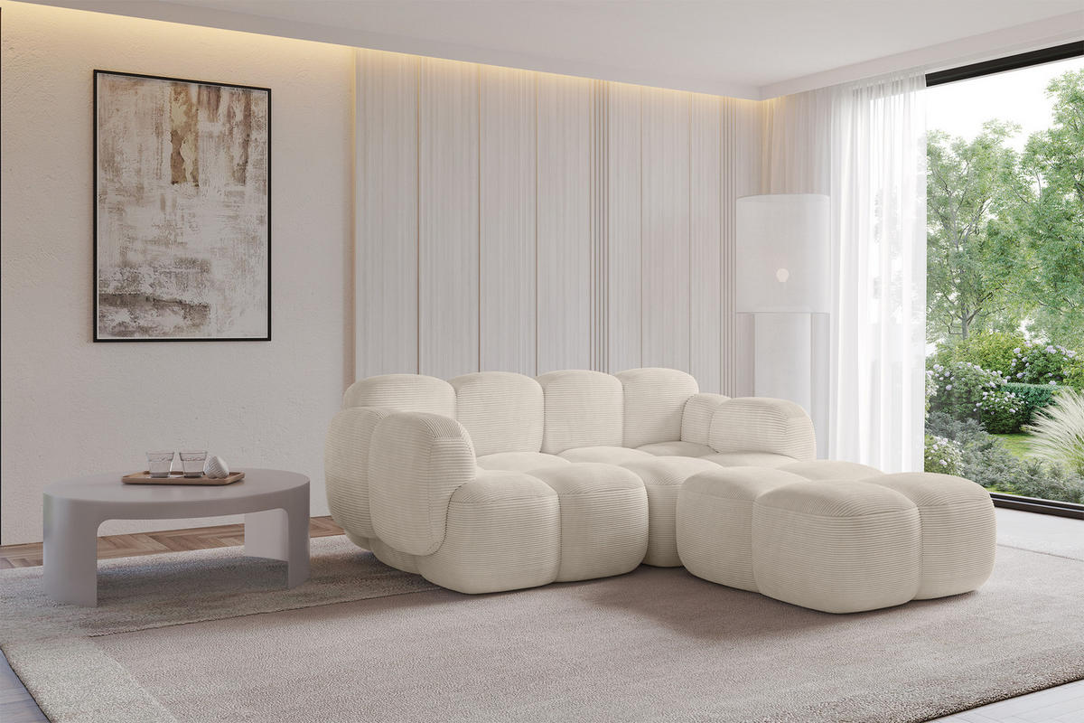 ECKSOFA modulares Sofa Rechts Miko-L1 214x205x75 Beige Cord - Beige/Schwarz, Holzwerkstoff/Kunststoff (214/205cm) - ALTDECOR