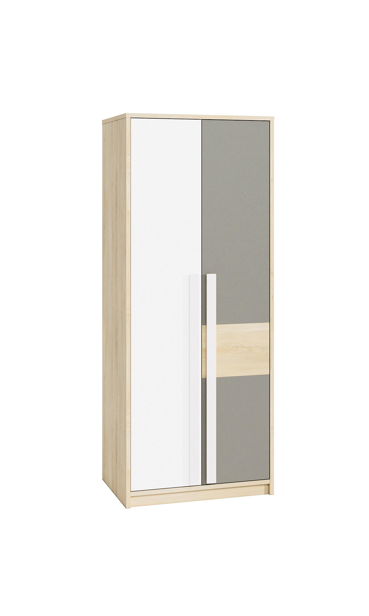 KLEIDERSCHRANK Drop Fjord Buche / weiß / grau 80 / 55 / 199cm - Multicolor/Braun, Holz/Holzwerkstoff (80/199/55cm) - Feldmann-Wohnen