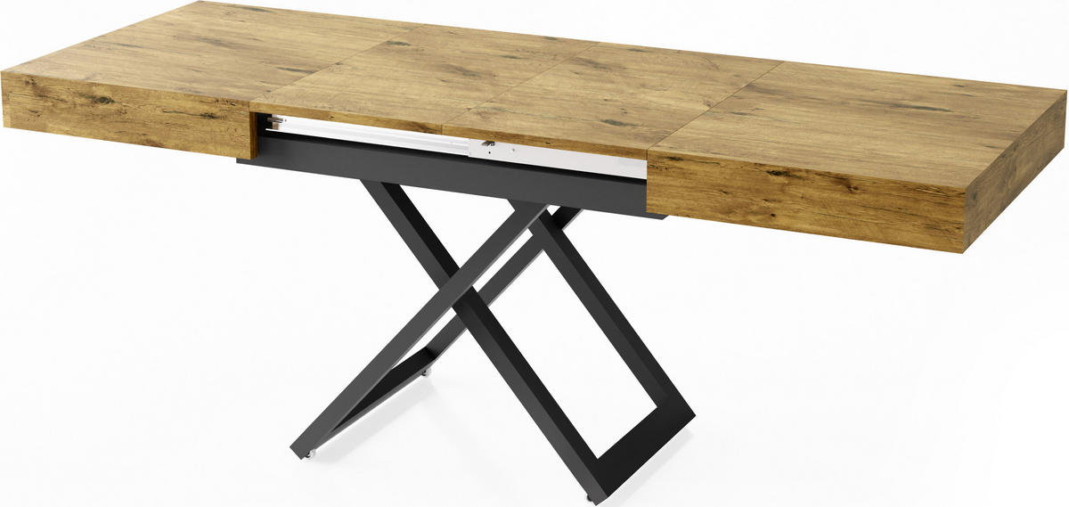 COUCHTISCH Cavetta U höhenverstellbar ausziehbar, Lancelot Eiche 120-200/80/27-76 cm - Eichefarben/Schwarz, Holzwerkstoff/Metall (80/120/76cm) - WFL GROUP