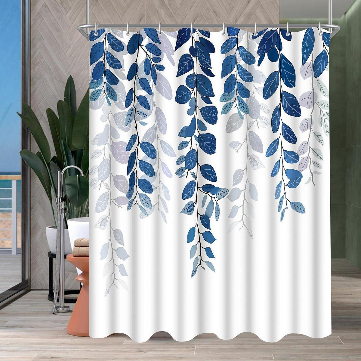 DUSCHVORHANG Blaublatt 180 x 180 cm - Blau, Textil (180/180cm)