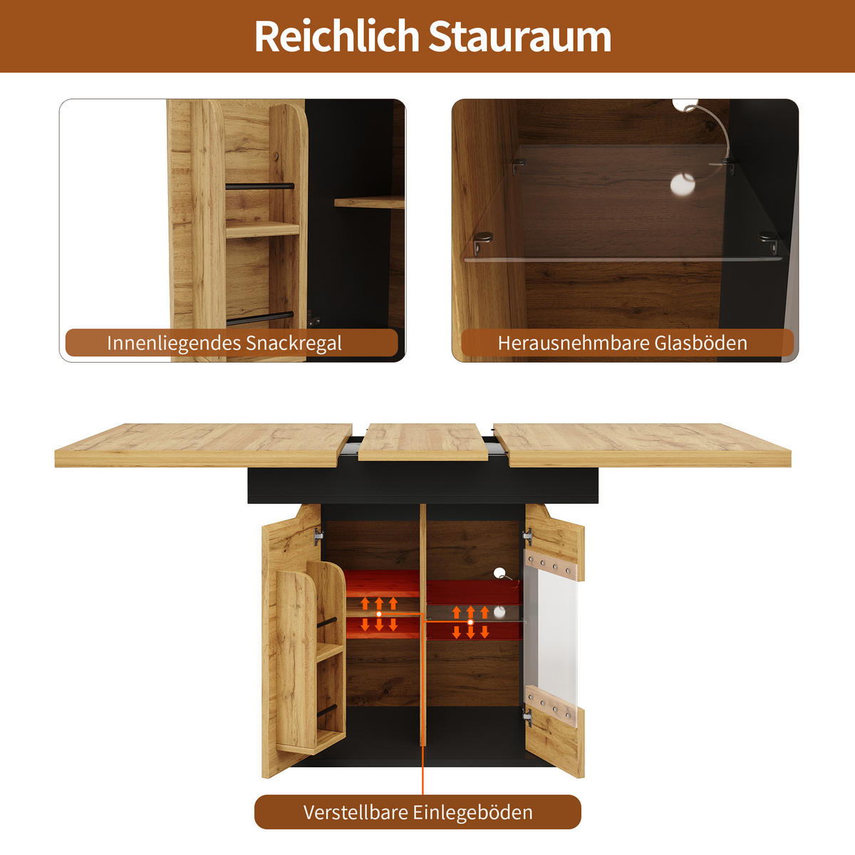 AUSZIEHTISCH Holzoptik Schwarz 110-140/80/76 cm - Schwarz, Holz (80/110/76cm) - PANGIVO