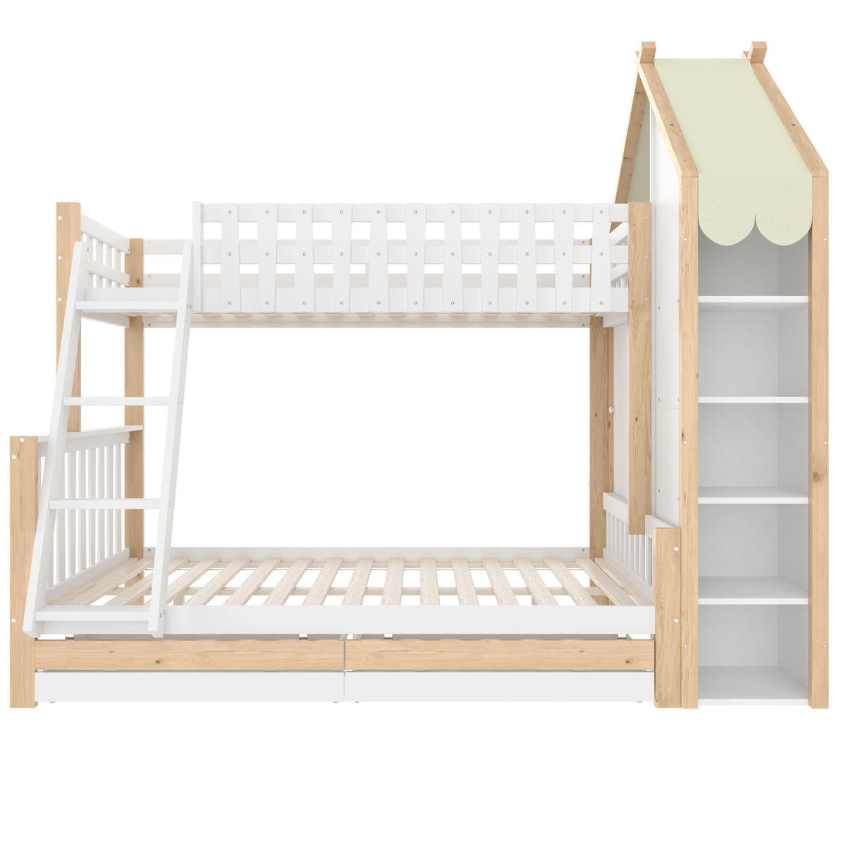 HAUSBETT 90/200 + 140/200 cm in Weiß/Natur mit Stauraum und Hausdach - Weiß, Holz (90/200cm) - BEAOK