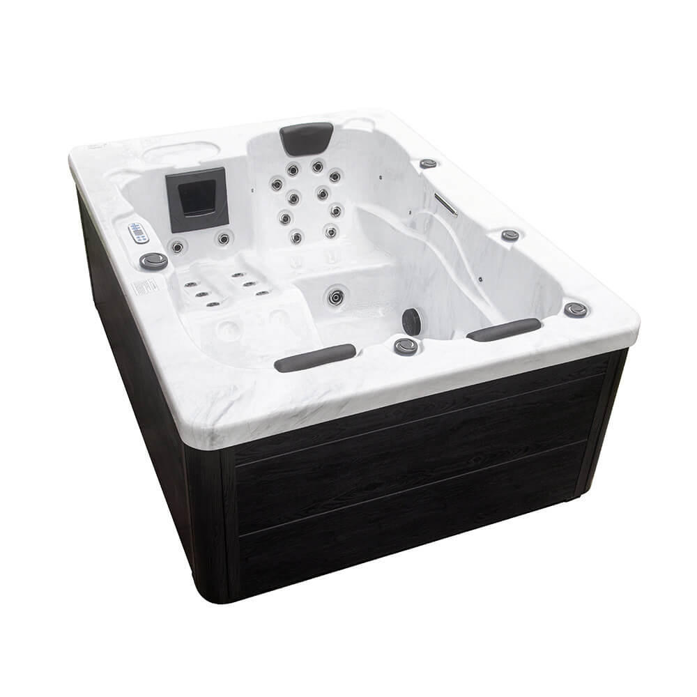 OUTDOOR Whirlpool mit Treppe und Thermoabdeckung WHITE MARBLE Anthrazit - 210 x 160 cm für 3 Personen - Anthrazit, Kunststoff (160/80/210cm) - Home Deluxe