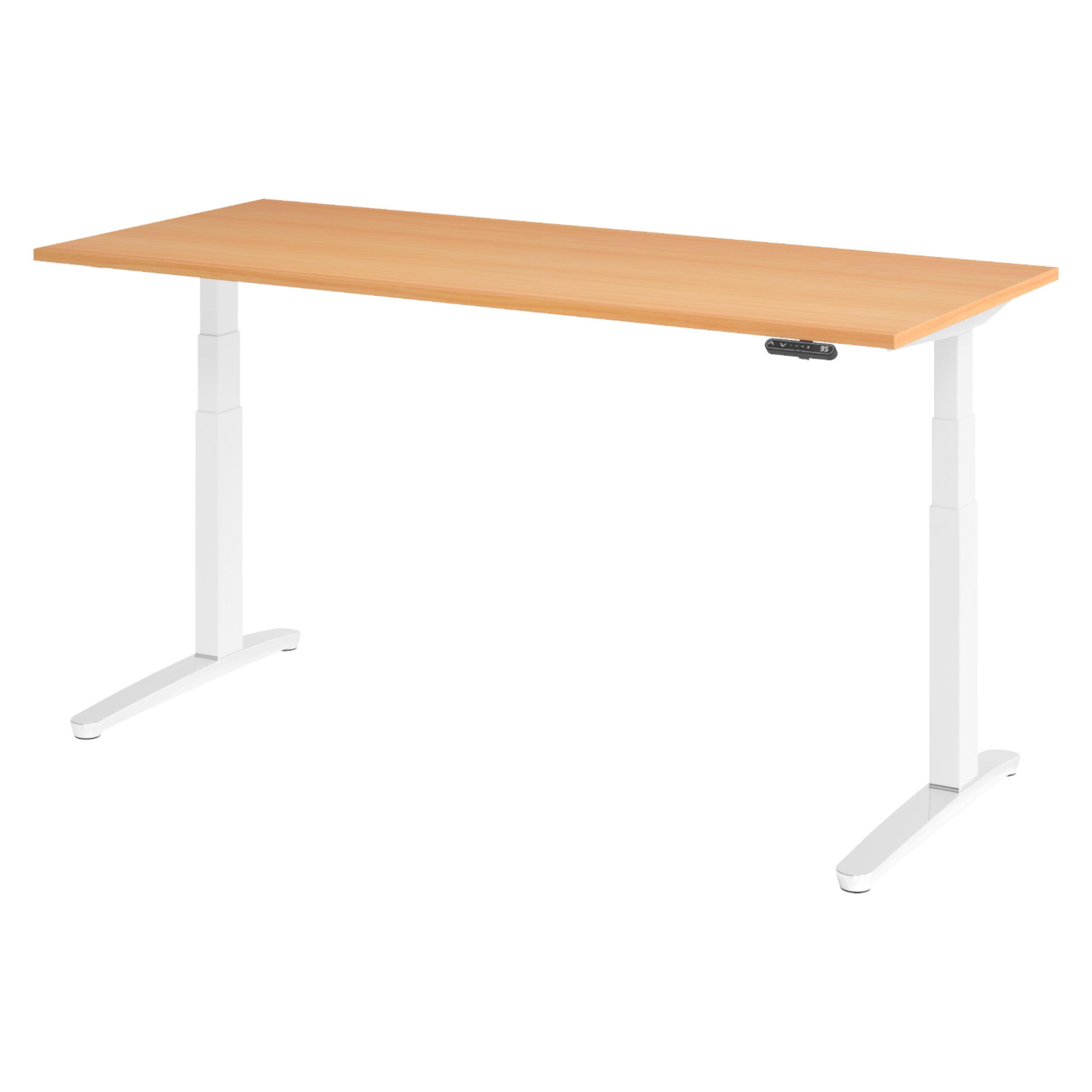 bümö Schreibtisch Buche, Weiß, Silber 180x74x80 cm