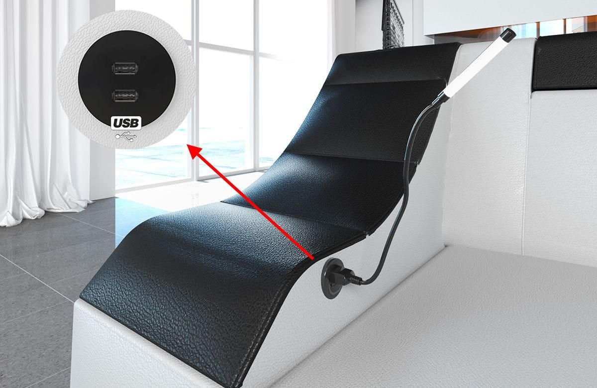 COUCH Bianchi Schwarz Weiß Büffelleder - Schwarz, Leder (271/196cm)