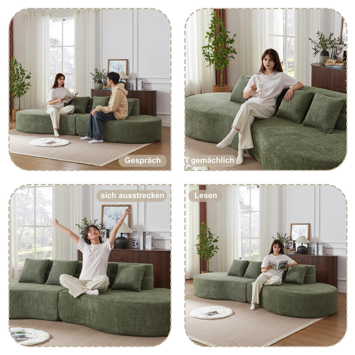 4-SITZER SOFA Chenille Grün modular - Grün, Textil (310/65/110cm) - WISHDOR