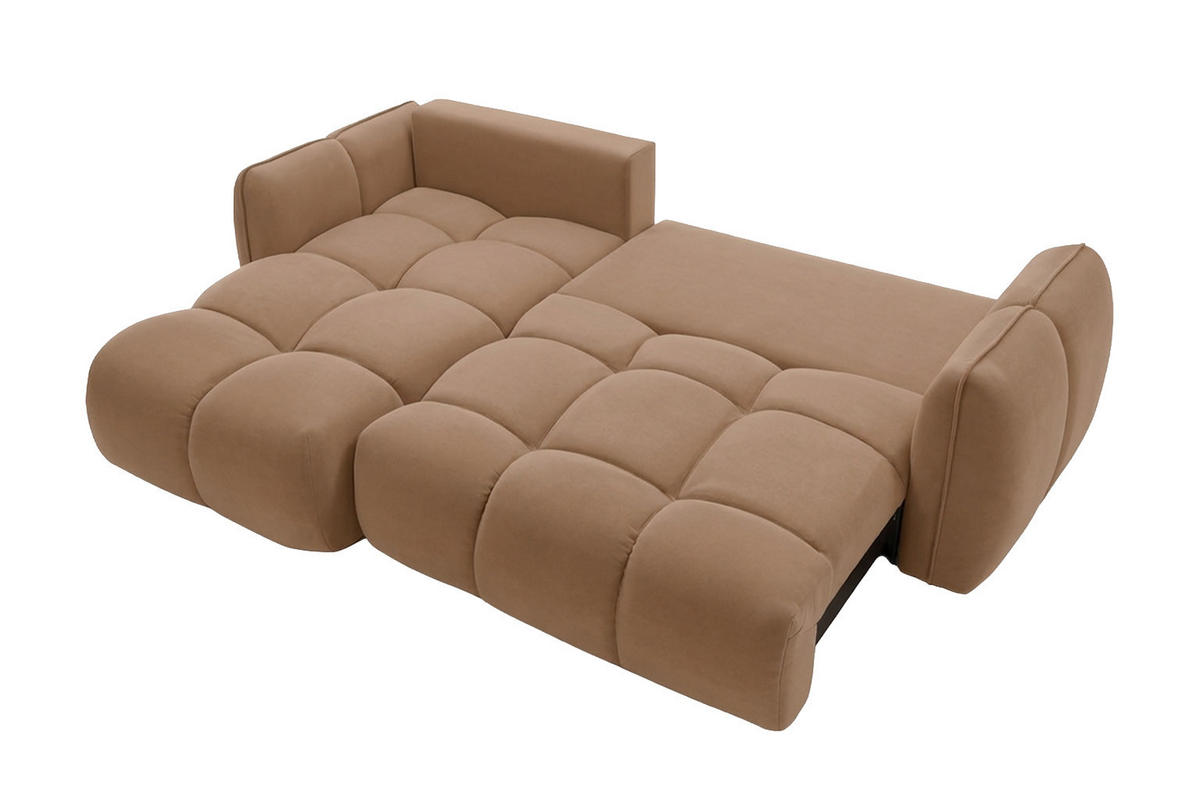 ECKSOFA L-Form Mit Schlaffunktion, Veloursstoff Bluvel, Latte, Links, BELVEDER L - Cappuccino, Holz (250/168cm) - Kaiser Möbel