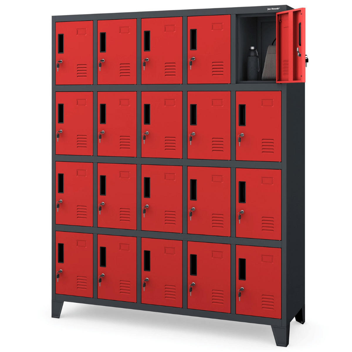 SCHLIESSFACHSCHRANK Spind TAMPA 20 Fächer172x136x45cm Anthrazit-Rot - Anthrazit, Metall (136/172/45cm) - DELUKE