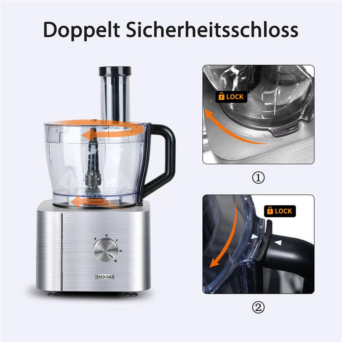 KÜCHENMASCHINE 1100W 3,2L + 1,5L 3 Stufen - Silberfarben, Metall (1/1/1cm) - Coonoor