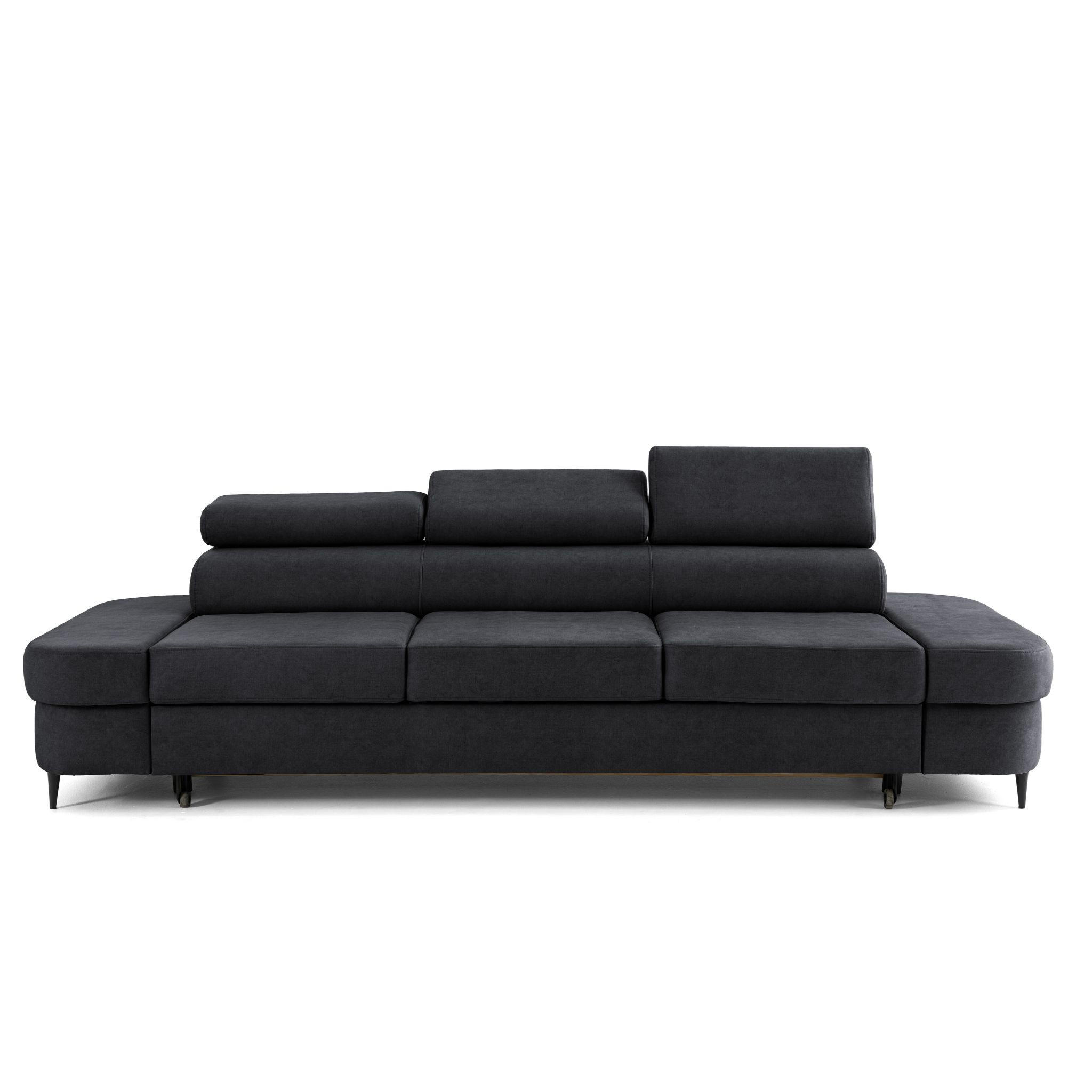 3-SITZER Sofa PRIAM mit Schlaffunktion 125x277 Velours Schwarz - Schwarz, Holz/Textil (278/95/102cm) - Muffo