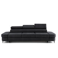 3-SITZER Sofa PRIAM mit Schlaffunktion 125x277 Velours Schwarz - Schwarz, Holz/Textil (278/95/102cm) - Muffo