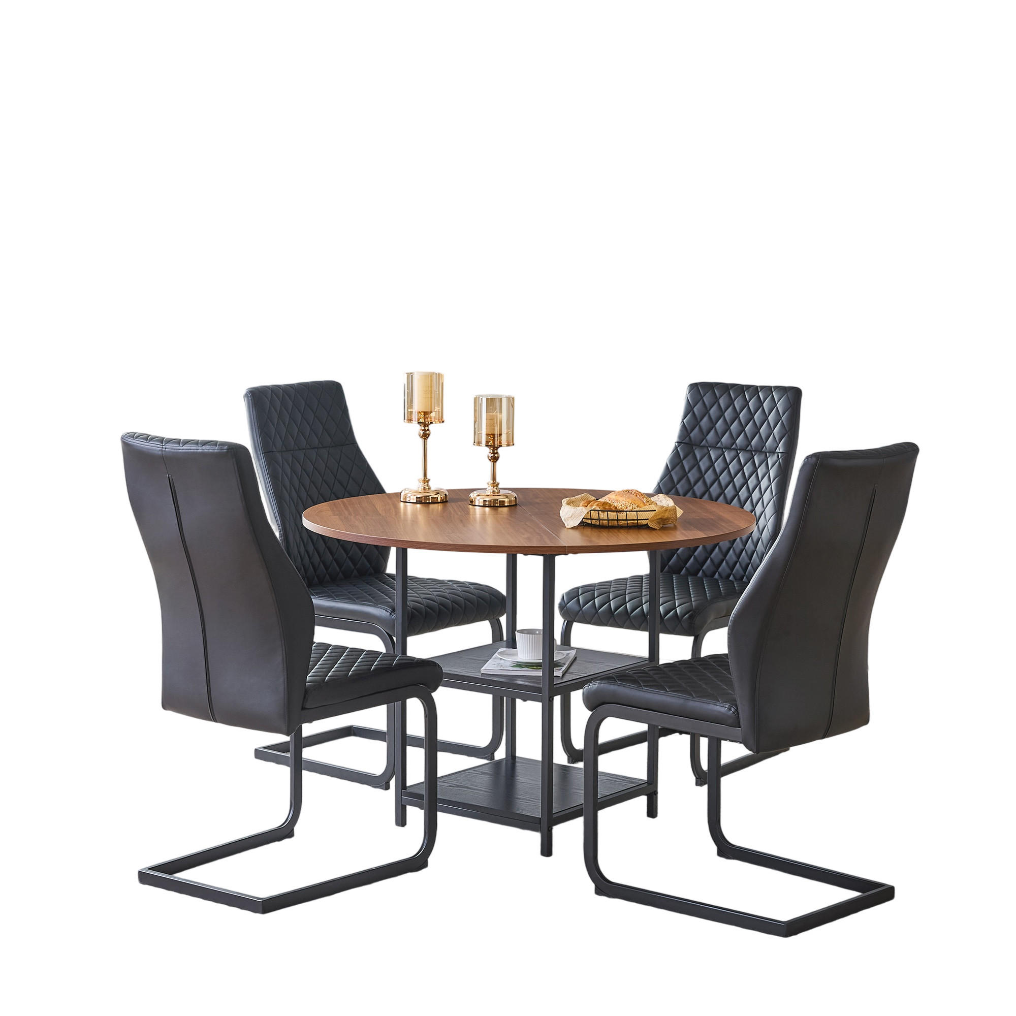 ESSGRUPPE DE-39436 5-teilig, mit doppelter Ablage und 4 Stühlen Schwarz - Schwarz, Holzwerkstoff (107/75/107cm) - ComfortXL