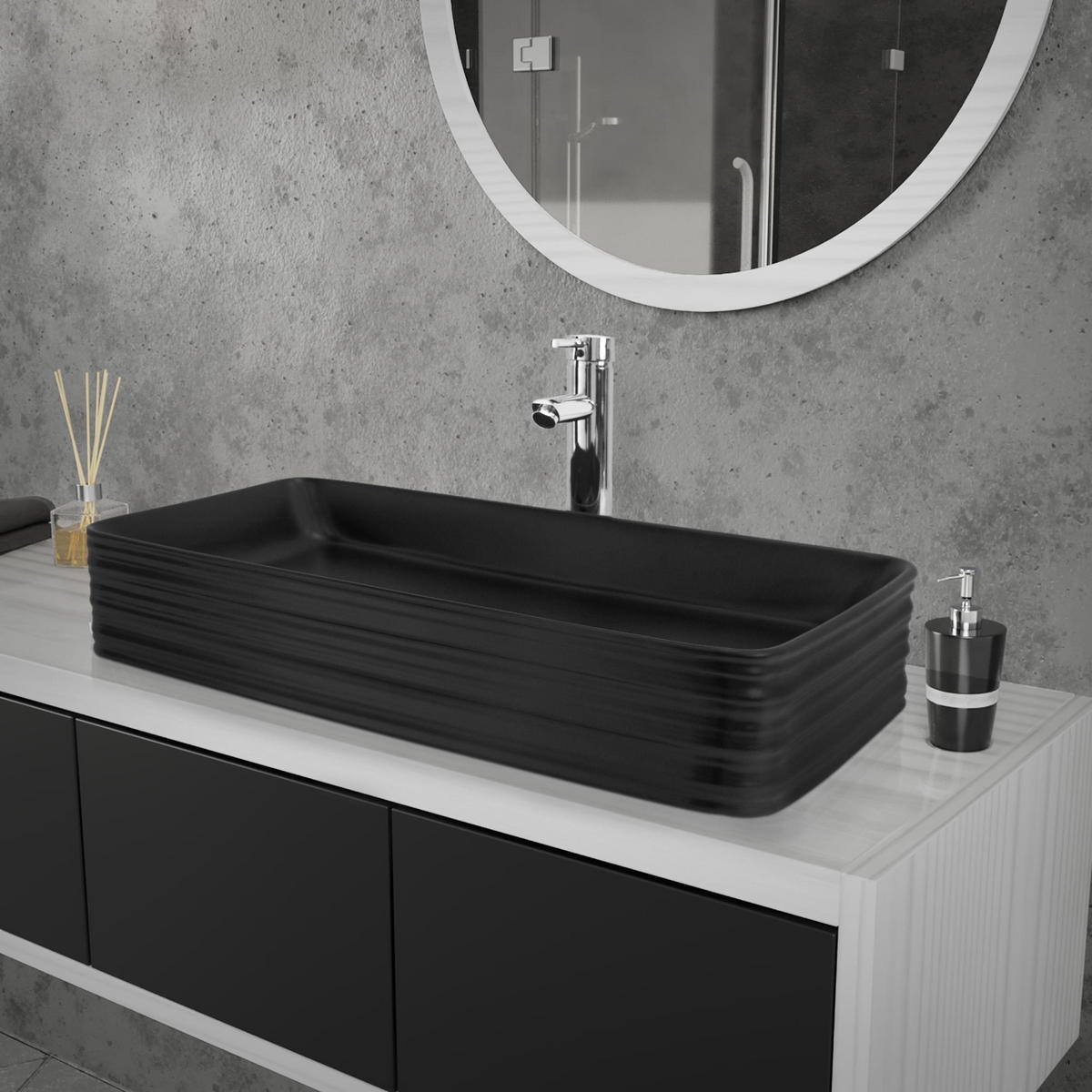 WASCHBECKEN - Schwarz, Keramik (38/12/68cm) - ML-DESIGN