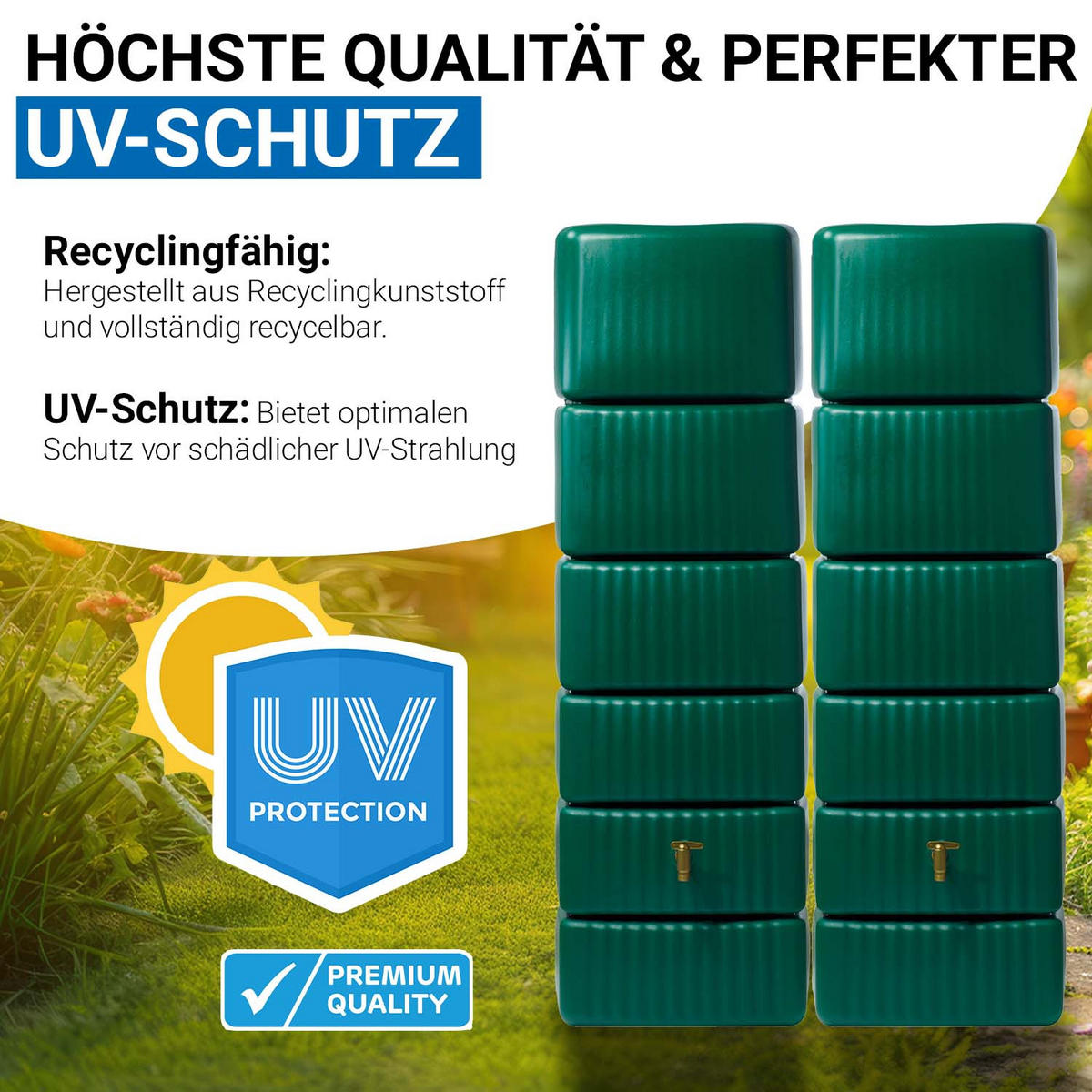 WANDTANK-SET 660 L dunkelgrün 2 x 330 L inkl. Verbindungsset - Grün, Kunststoff (126/182/37cm) - 4rain