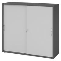 SCHIEBETÜRENSCHRANK - 3 Ordnerhöhen 40/120/110 cm in Graphitfarben/Grau Bogengriff (Metall) - Graphitfarben/Grau, Holzwerkstoff (120/110/40cm) - bümö