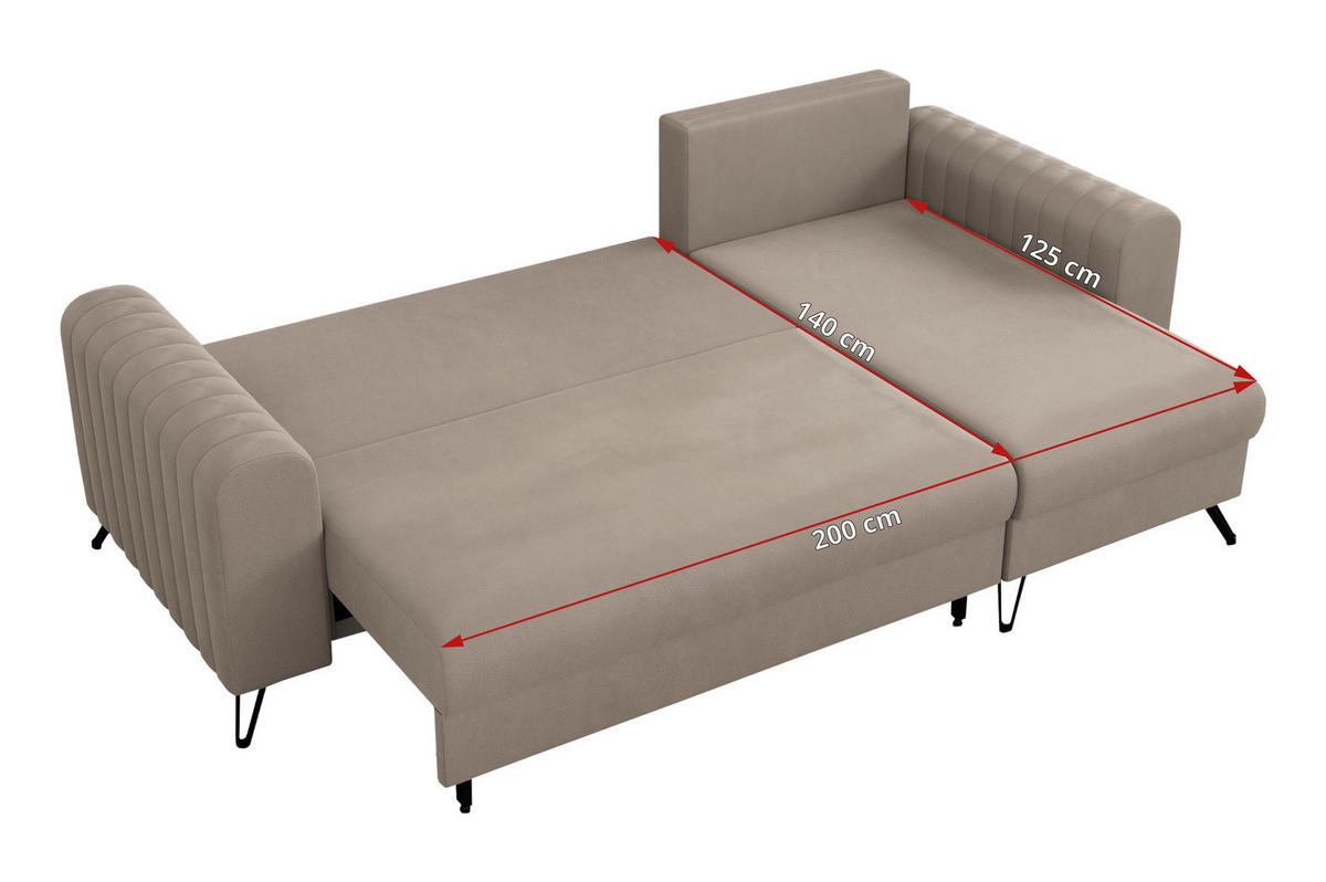 ECKSOFA Axel Samt Beige - Beige/Schwarz, Textil/Metall (242/140cm) - MKS