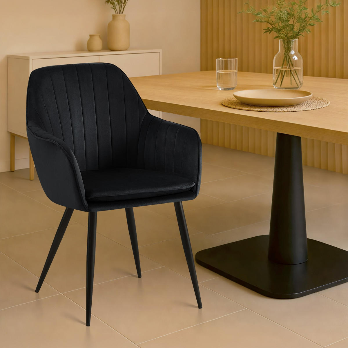 ESSZIMMERSTUHL Cheryl 86x60x57 cm schwarz - Schwarz, Textil (60/57/86cm) - furnicato