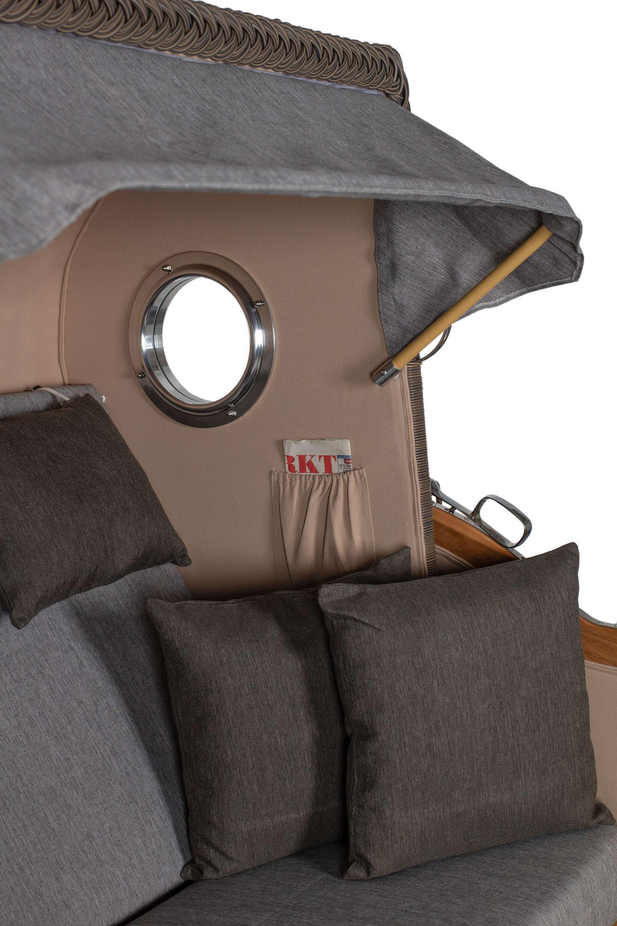 STRANDKORB Düne 2 Sitzer Teak PE Grey - Braun/Grau, Holz/Metall (125/170/80cm) - Mr. Deko