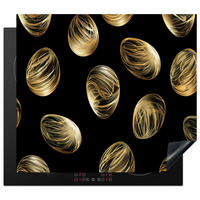 HERDABDECKPLATTE Eier - Gold - Muster Herdabdeckung Induktionsfeld 60x52 cm - Schwarz, Kunststoff (60/52/0.2cm) - MuchoWow
