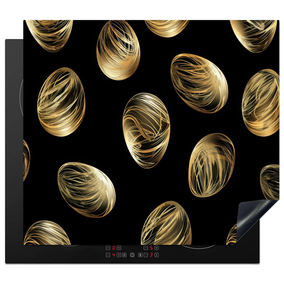 HERDABDECKPLATTE Eier - Gold - Muster Herdabdeckung Induktionsfeld 60x52 cm - Schwarz, Kunststoff (60/52/0.2cm) - MuchoWow