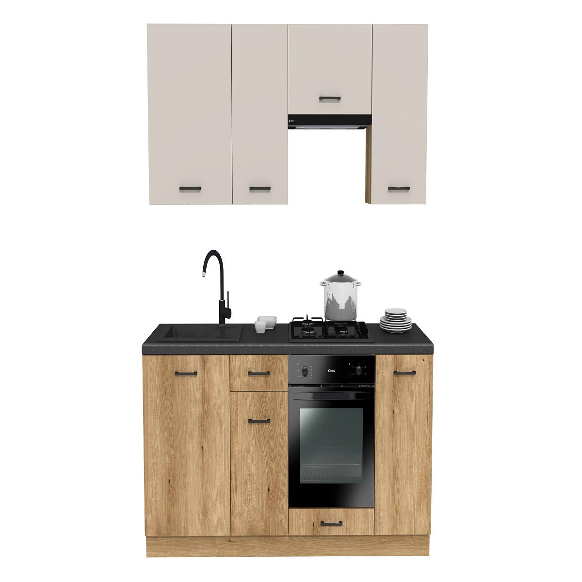 KÜCHENZEILE 200 cm mit Arbeitsplatte - SIMPLY Z7 - in Kaschmir Matt / Eiche - Kaschmir/Eichefarben, Holz/Holzwerkstoff (200/212/53cm)