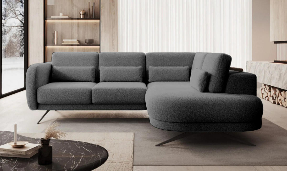 ECKSOFA ILUSIO L 250x205cm, Schlaffunktion, Dunkelgrau, Rechts - Dunkelgrau, Holz/Textil (248/205cm) - DomoHome