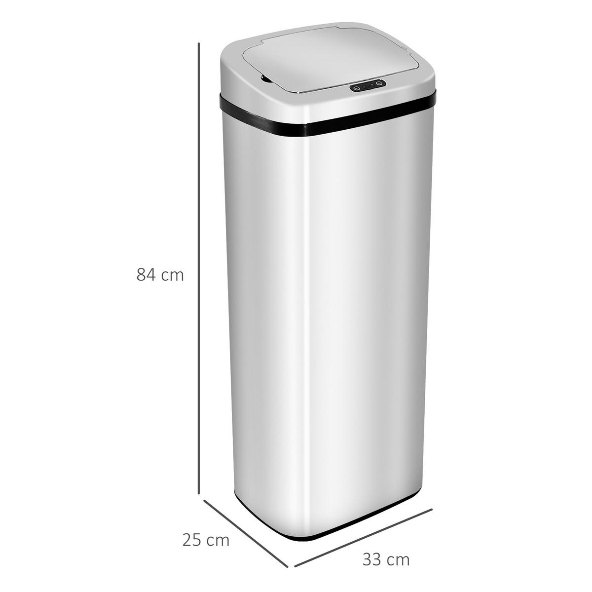 AUTOMATIK Mülleimer Abfalleimer mit Sensor Küche Edelstahl viereckig 50L - Silberfarben, Metall (25/84/33cm) - HOMCOM