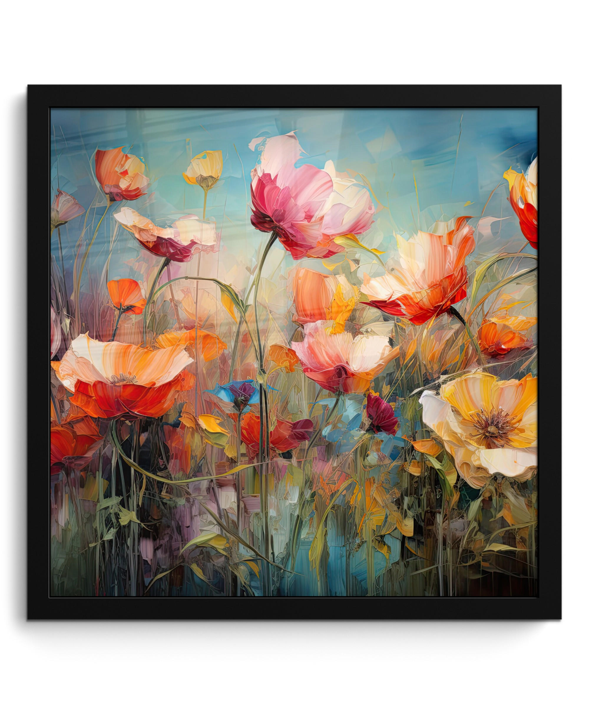 POSTER MIT RAHMENGERAHMTES BILD Blumen - Aquarell - Kunst - Botanisch - Natur 40x40 cm - Orange, Papier (40/40cm) - MuchoWow