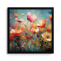 POSTER MIT RAHMENGERAHMTES BILD Blumen - Aquarell - Kunst - Botanisch - Natur 40x40 cm - Orange, Papier (40/40cm) - MuchoWow