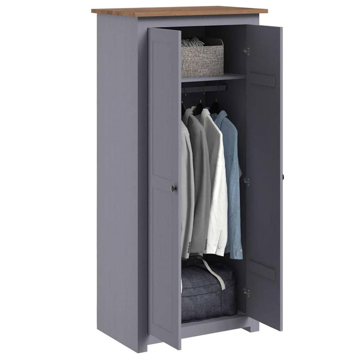 KLEIDERSCHRANK GRAU 80X50X171,5 CM KIEFERNHOLZ PANAMA - Grau, Holz (50/171.5/80cm) - vidaXL